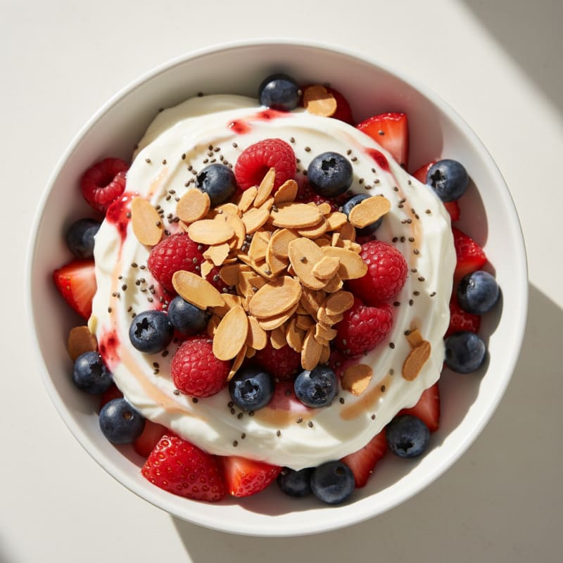Greek Yogurt Protein Parfait with Mixed Berries and Almonds