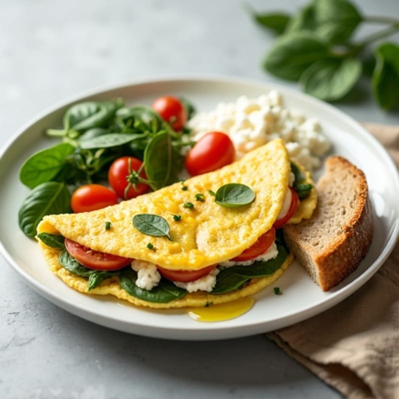 Egg White Spinach Omelet with Cottage Cheese and Cherry Tomatoes