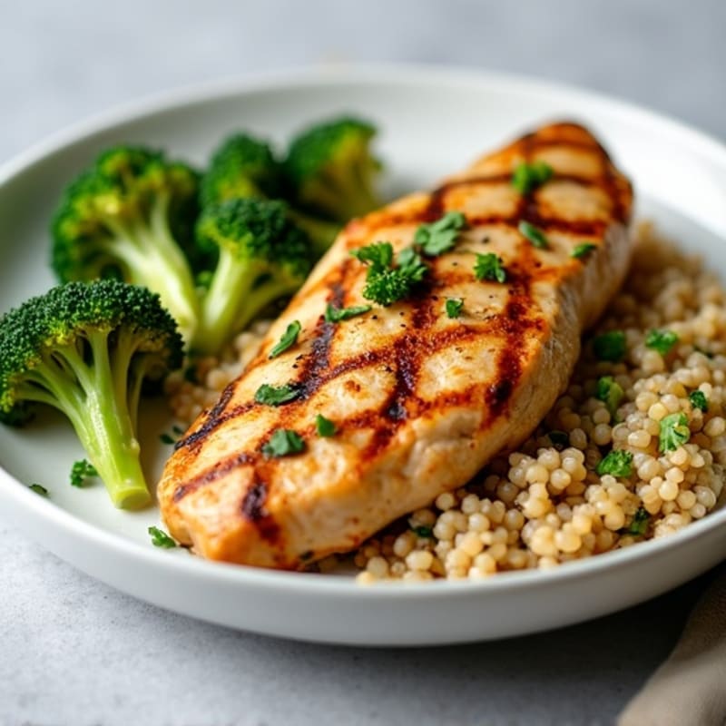 Grilled Chicken Breast with Roasted Broccoli and Quinoa