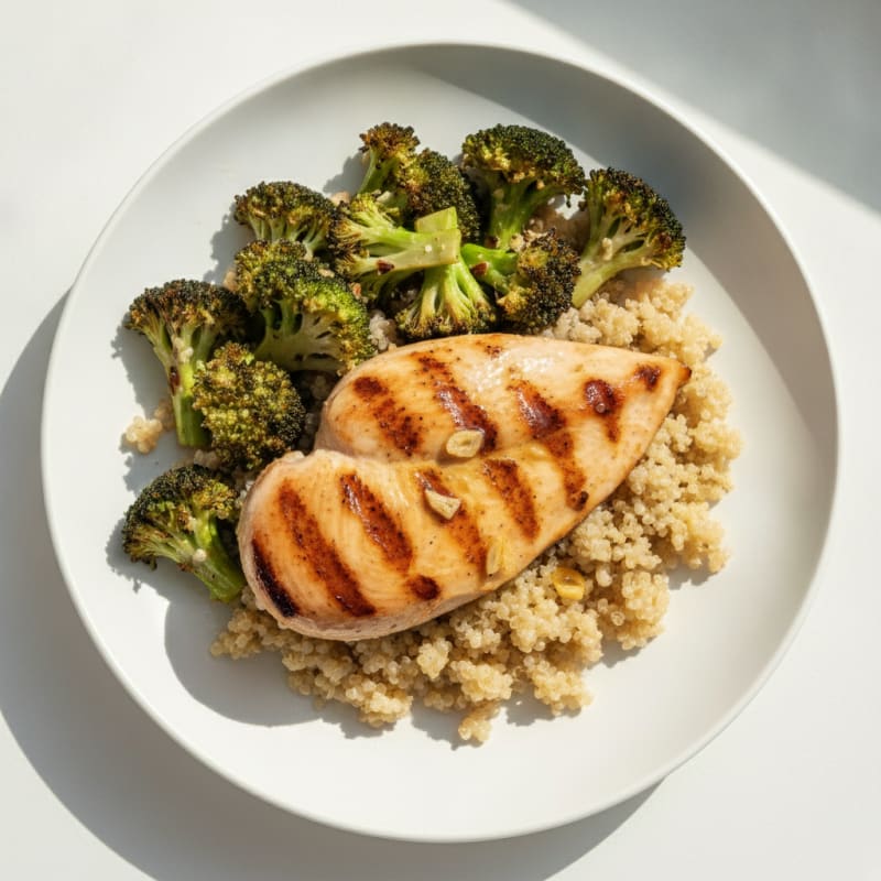 Grilled Chicken Breast with Roasted Broccoli and Quinoa