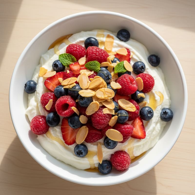 Greek Yogurt Protein Mousse with Mixed Berries