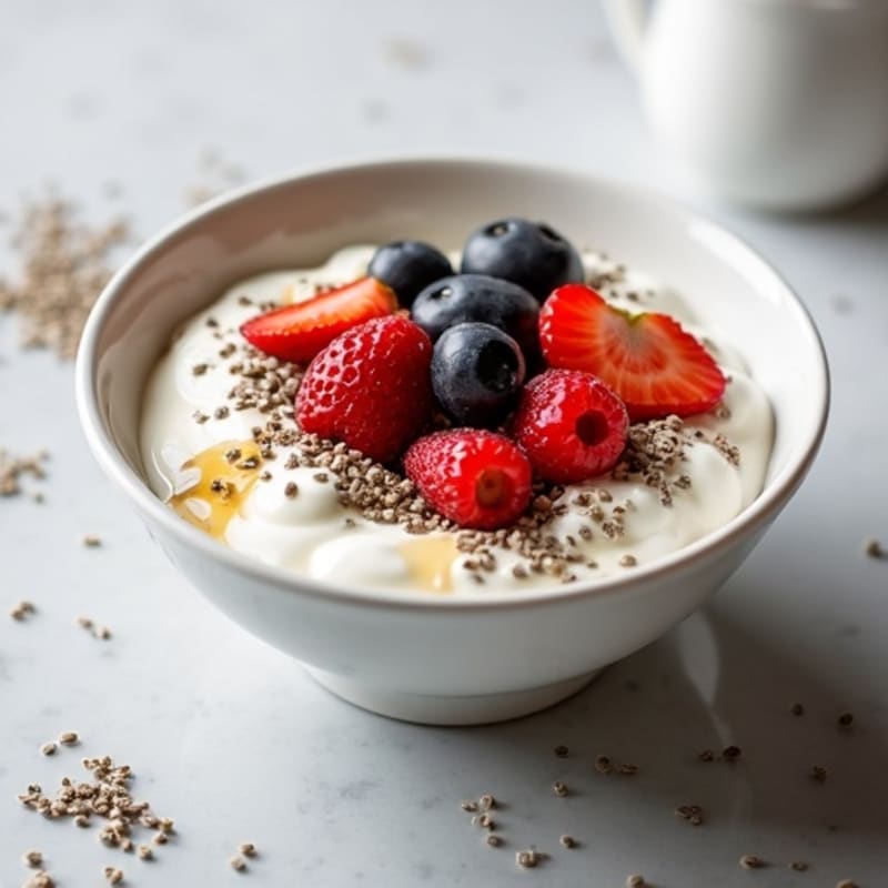 Creamy High-Protein Greek Yogurt with Fresh Berries and Crunchy Seeds