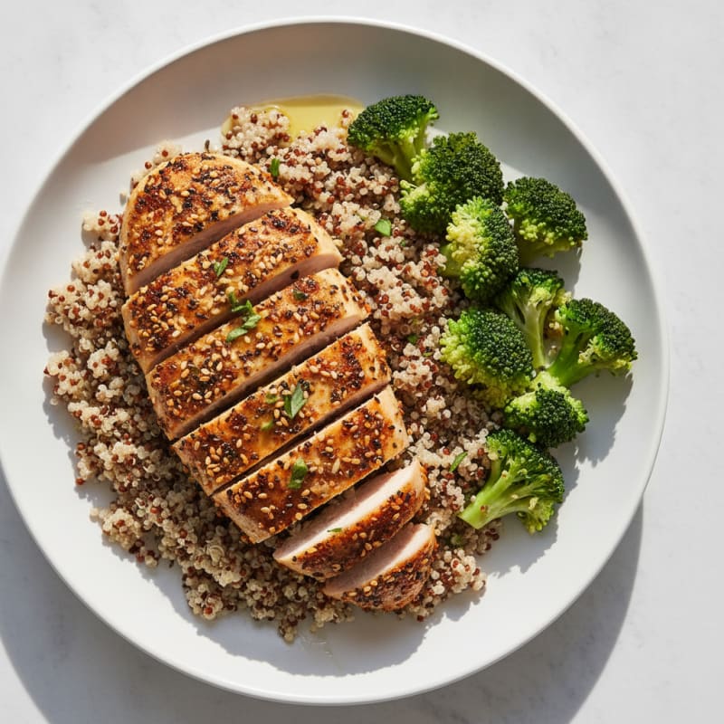 Grilled Chicken Breast with Quinoa and Steamed Broccoli