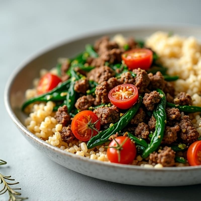 Savory Ground Beef and Rice Skillet with Sautéed Greens