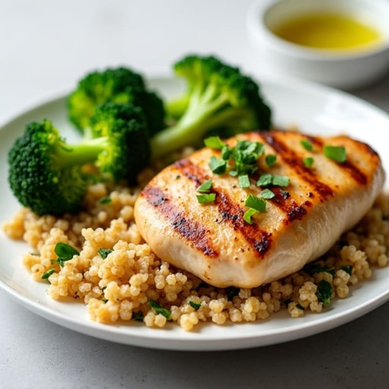 Grilled Chicken Breast with Quinoa and Steamed Broccoli