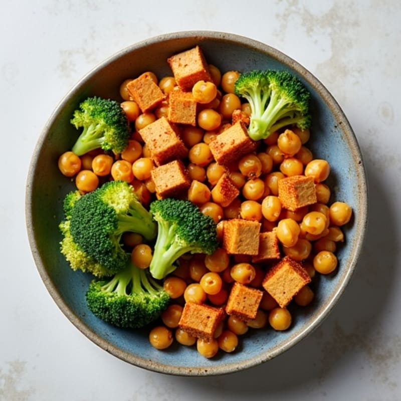 Crispy Roasted Chickpeas and Broccoli with Spicy Tahini Drizzle