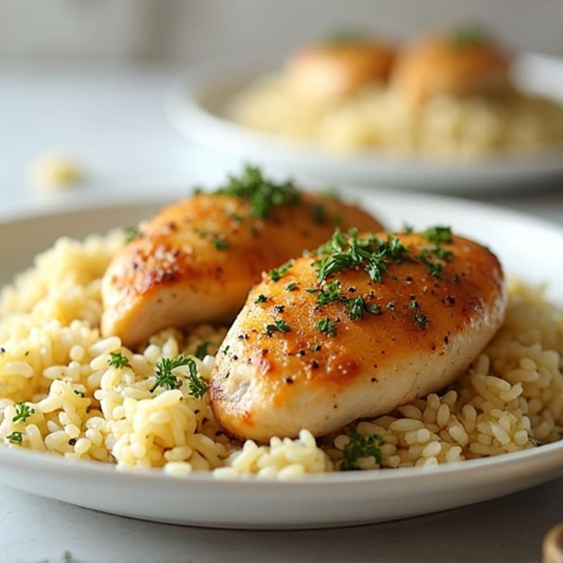Lemon Herb Roasted Chicken with Fluffy Rice Pilaf