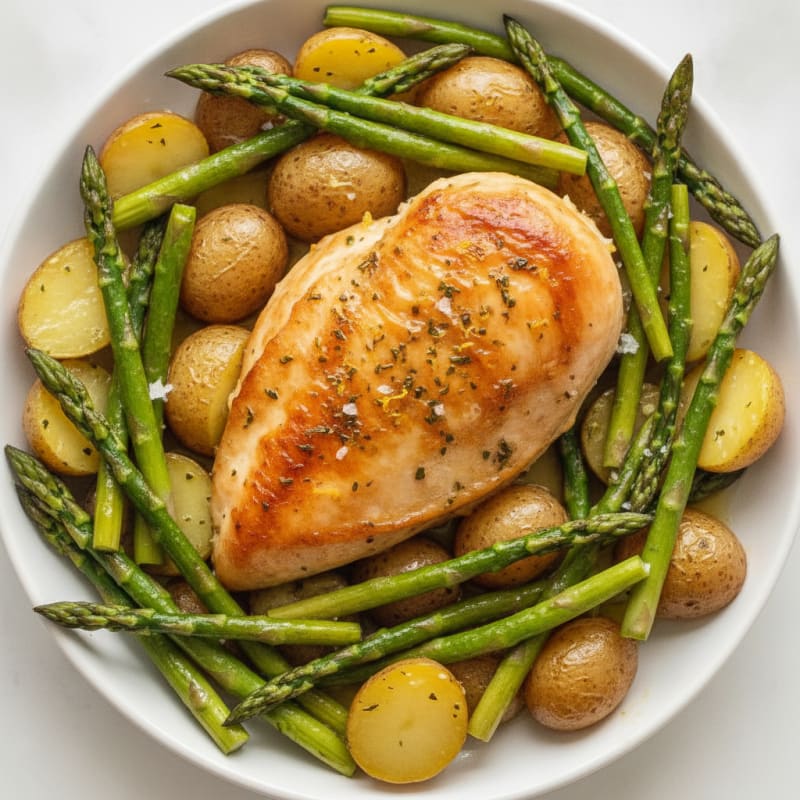 Lemon Herb Roasted Chicken with Asparagus
