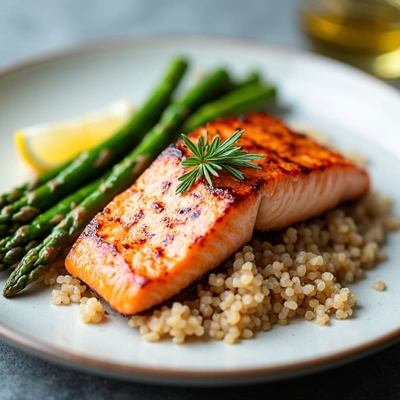 Seared Salmon with Steamed Asparagus and Brown Rice