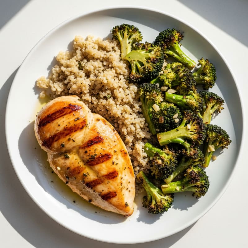 Grilled Chicken Breast with Roasted Broccoli and Quinoa