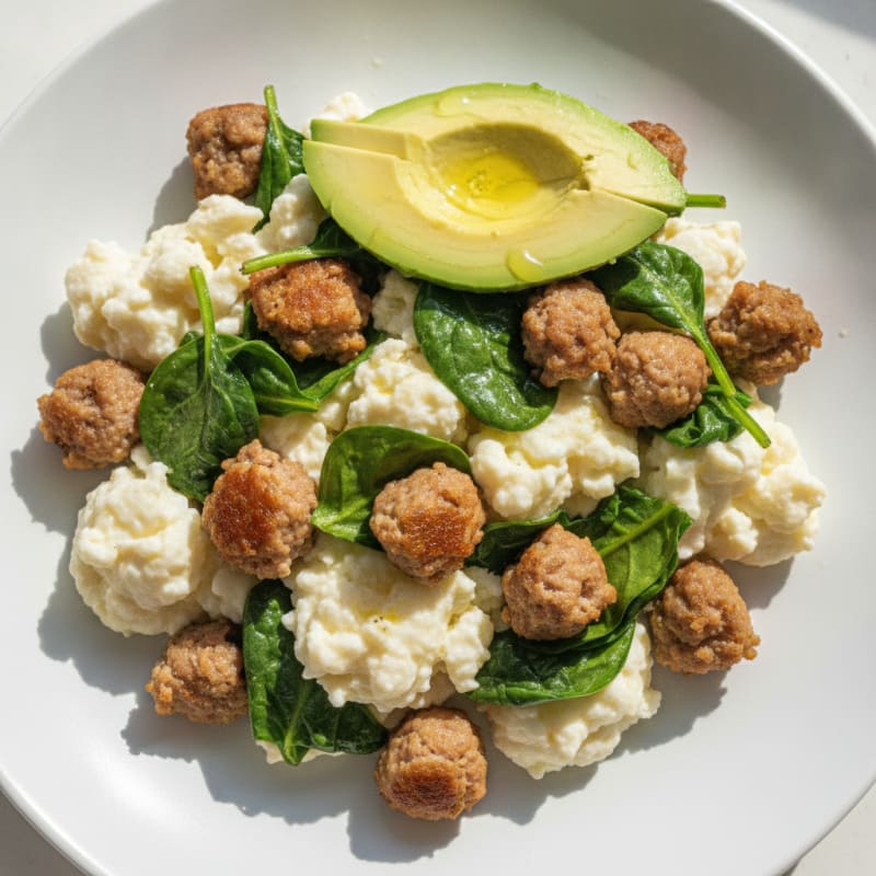 Egg White Scramble with Turkey Sausage and Spinach