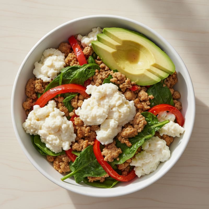 Scrambled Egg White and Turkey Spinach Bowl