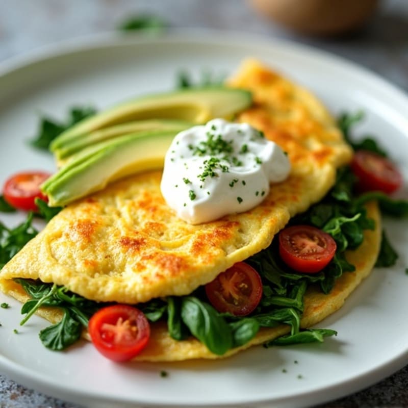 Egg White Spinach Omelet with Cottage Cheese and Fresh Tomatoes