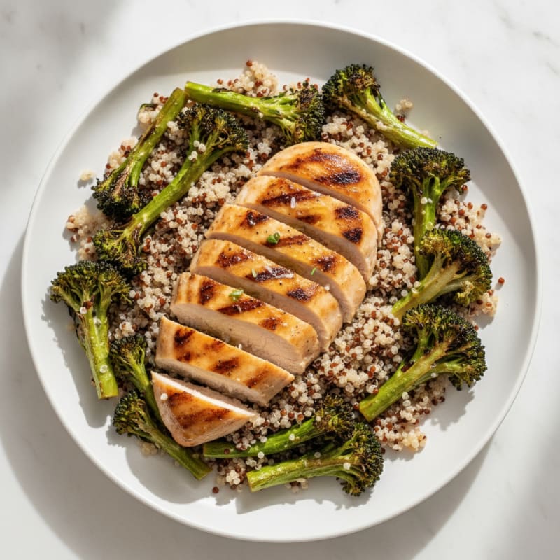 Grilled Chicken Breast with Quinoa and Roasted Broccoli
