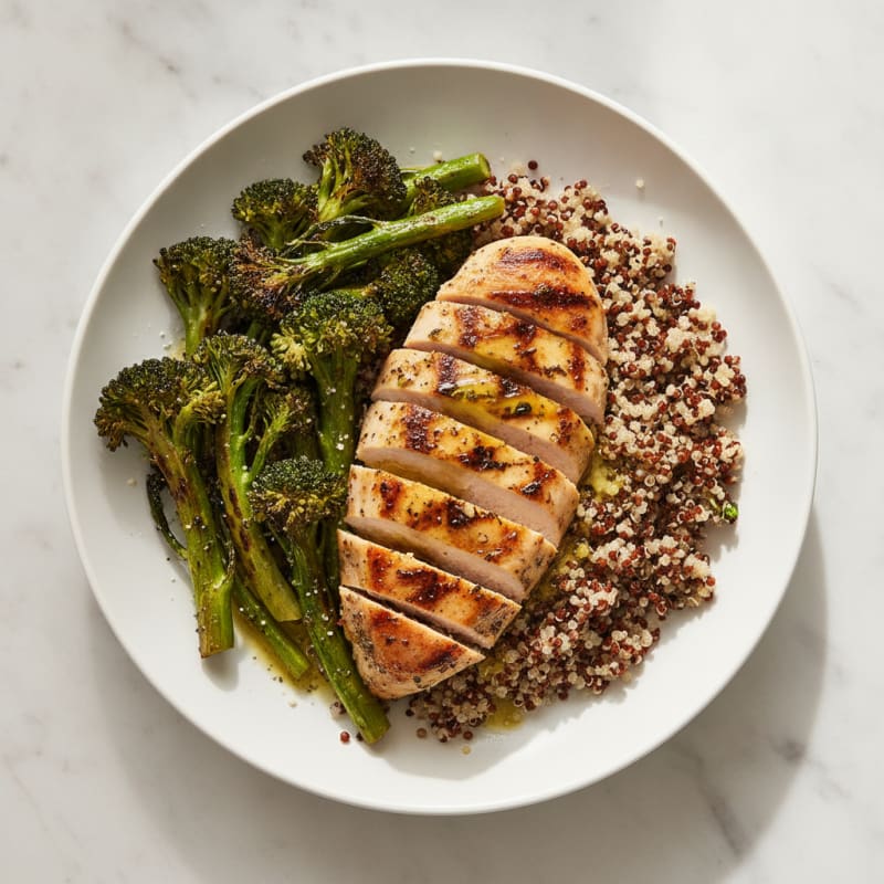 Grilled Chicken Breast with Quinoa and Roasted Broccoli