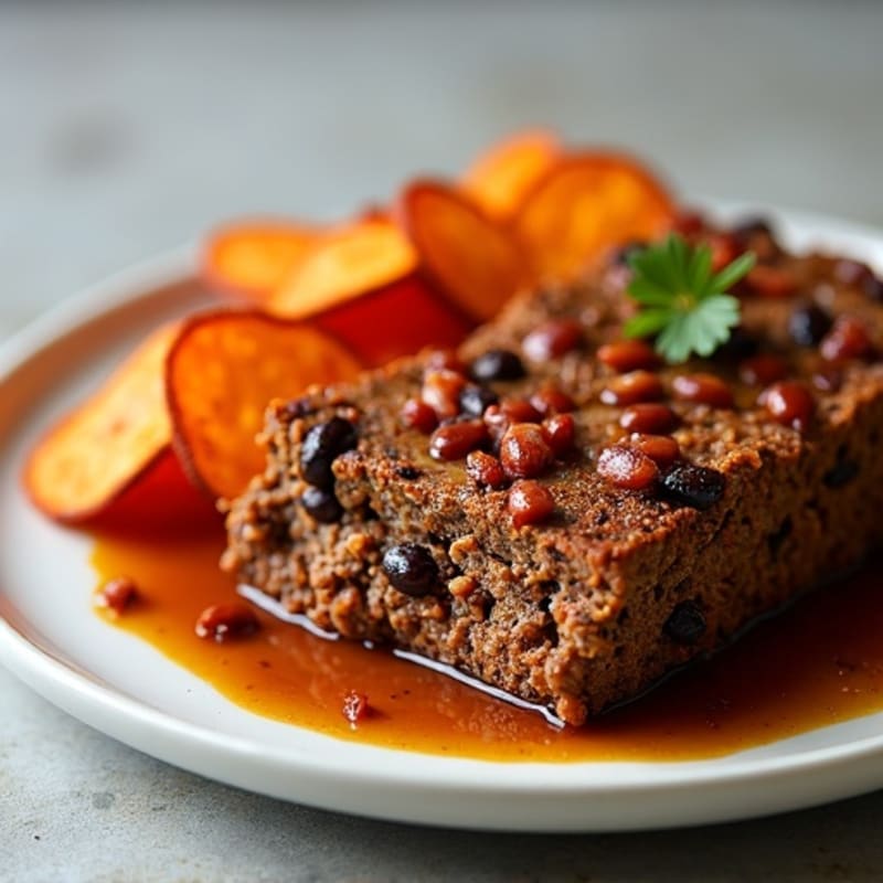 Cocoa-Spiced Beef and Black Bean Loaf with Crispy Sweet Potato Chips