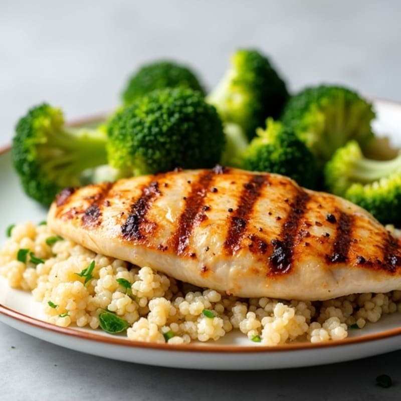 Grilled Chicken Breast with Quinoa and Steamed Broccoli