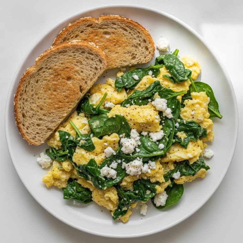 High Protein Spinach and Feta Scramble