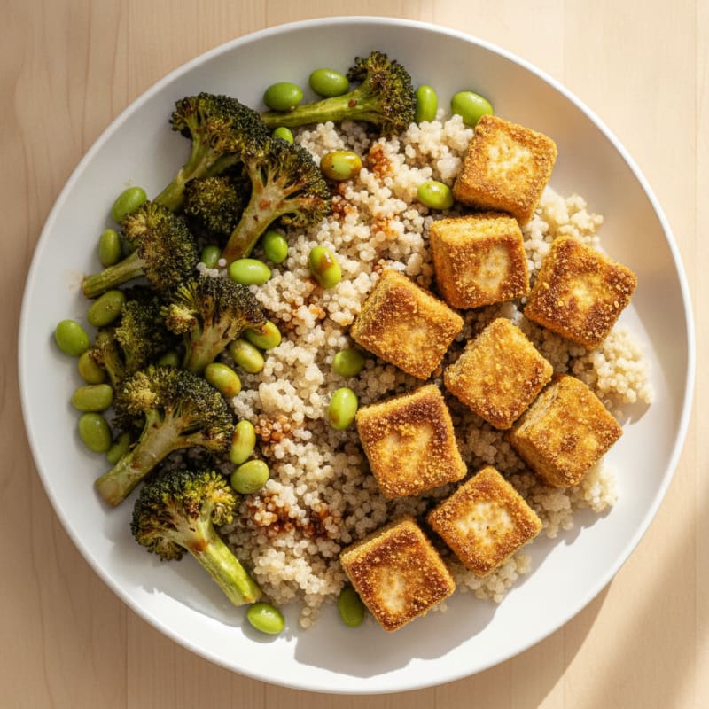 Crispy Tofu and Quinoa Bowl with Roasted Broccoli