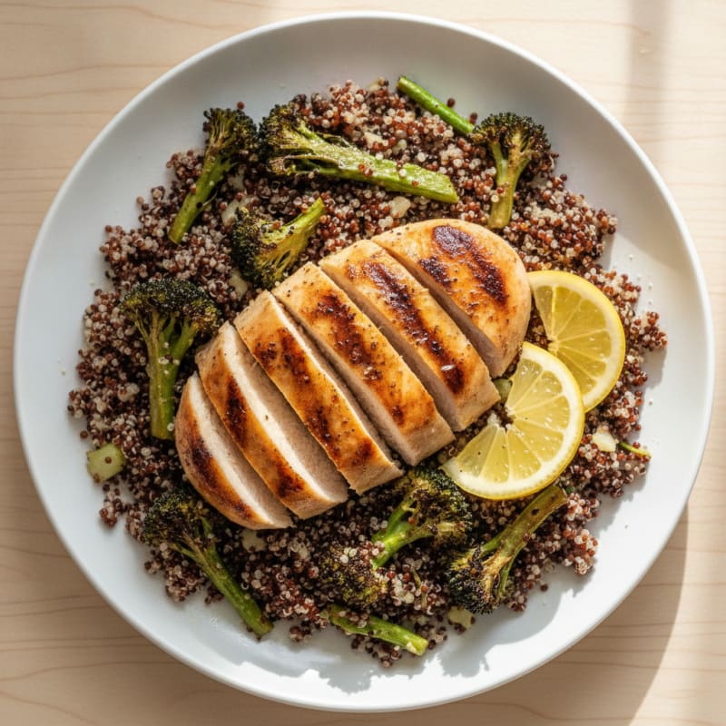 Grilled Chicken Breast with Quinoa and Roasted Broccoli