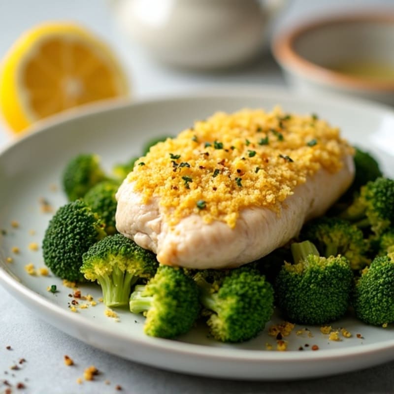 Crispy Baked Cottage Cheese with Lemon-Herb Chicken and Roasted Broccoli