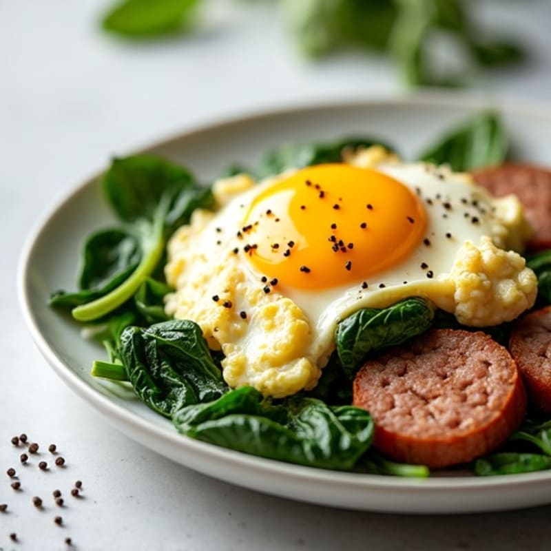 Egg White and Spinach Scramble with Turkey Sausage
