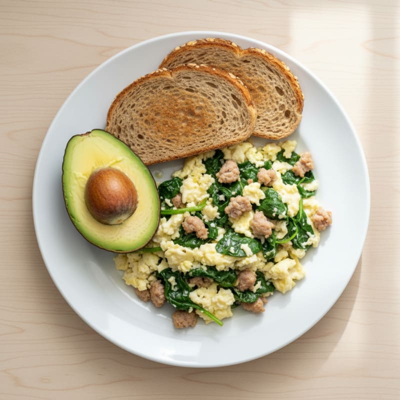 Egg White and Spinach Scramble with Lean Turkey Sausage