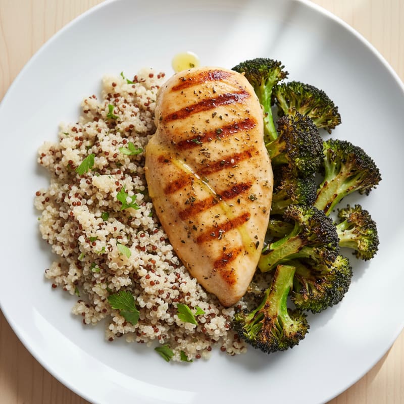 Grilled Chicken Breast with Quinoa and Roasted Broccoli