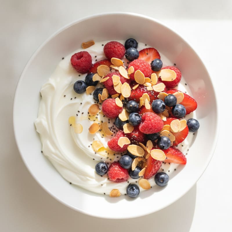 Creamy Greek Yogurt Protein Bowl with Mixed Berries and Almonds