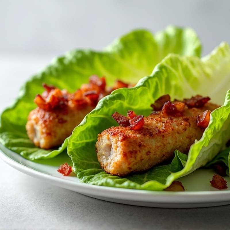 Crispy Chicken Sausage Lettuce Wraps with Smoky Bacon Bits