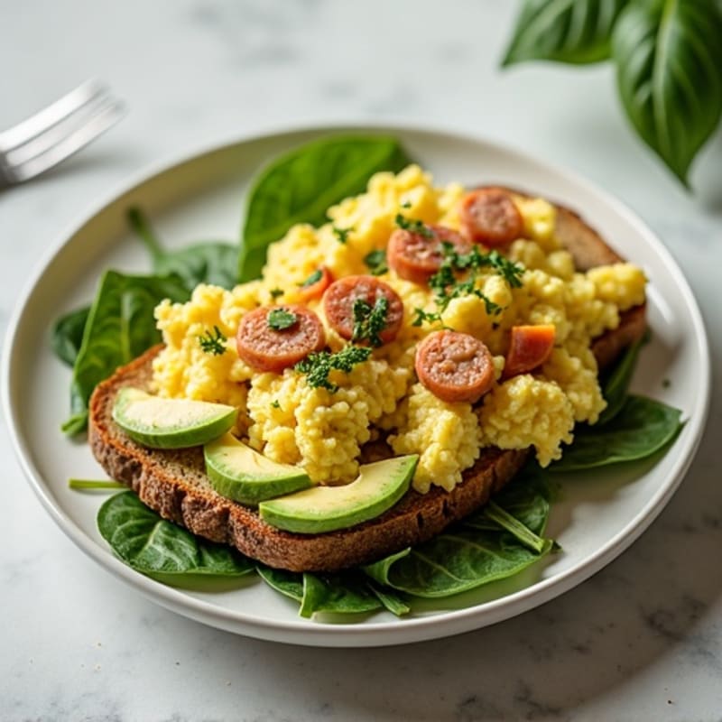 Egg White and Turkey Sausage Scramble with Spinach & Avocado Toast