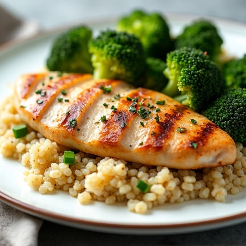 Grilled Chicken Breast with Roasted Broccoli and Quinoa