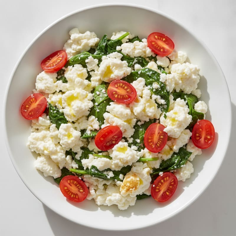 Egg White and Spinach Scramble with Cottage Cheese