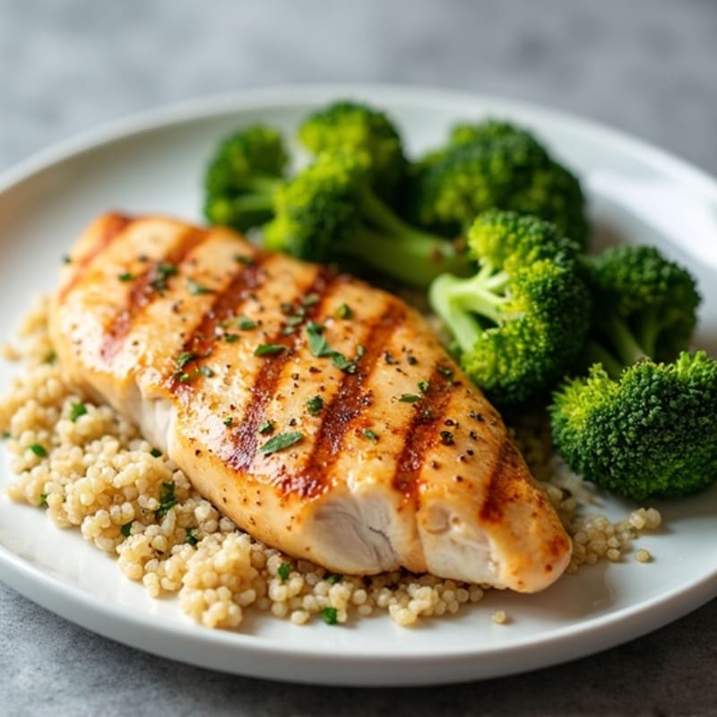 Grilled Chicken Breast with Roasted Broccoli and Quinoa