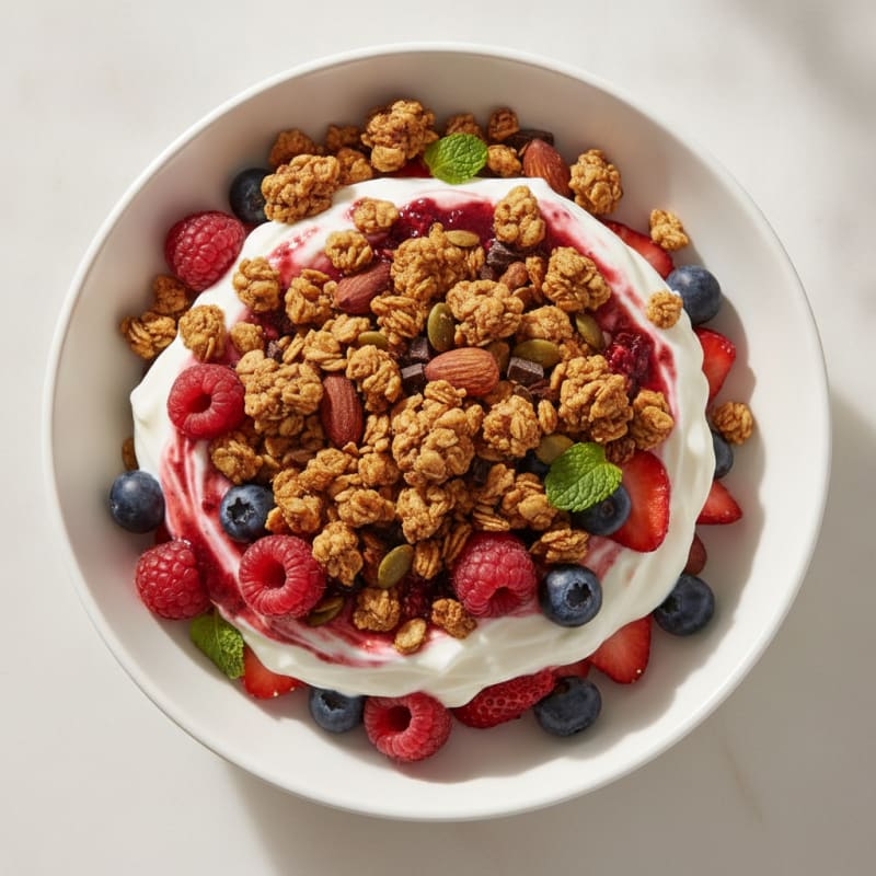 Creamy Greek Yogurt Parfait with Mixed Berries and Protein Granola