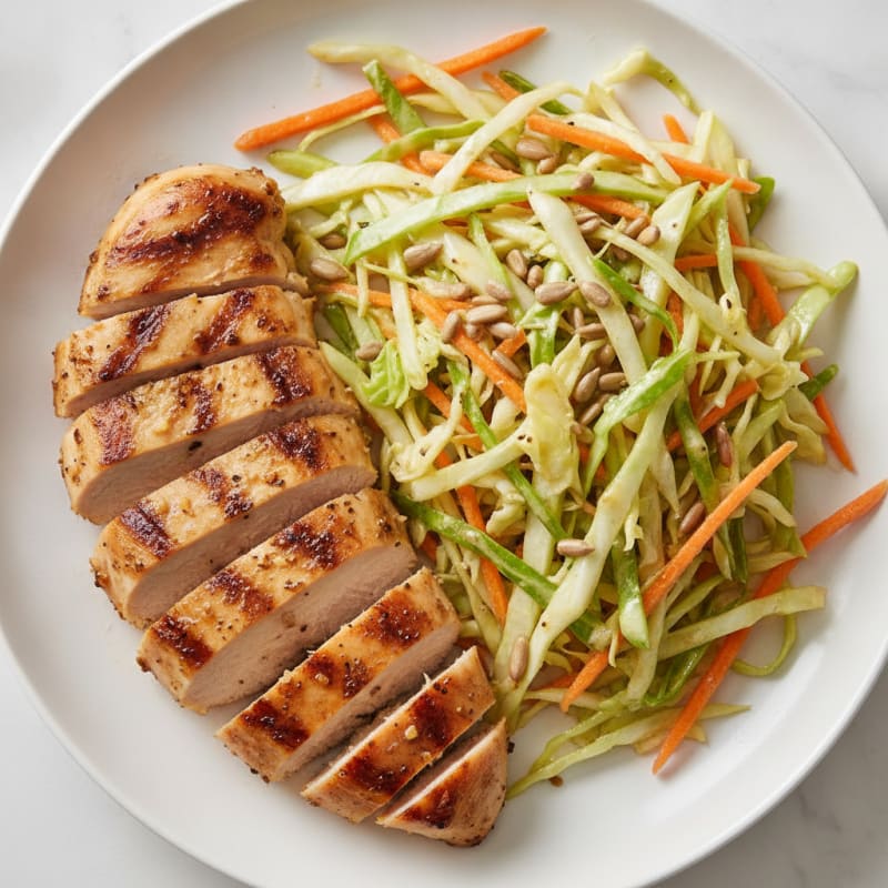 Grilled Chicken Breast with Crunchy Cabbage Slaw