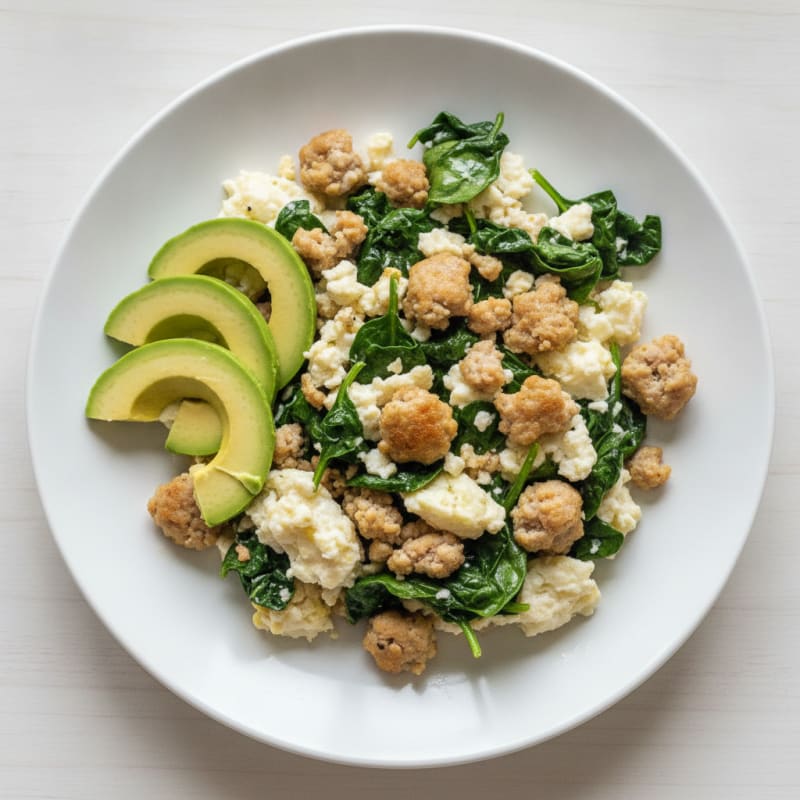 Egg White and Turkey Sausage Scramble with Spinach