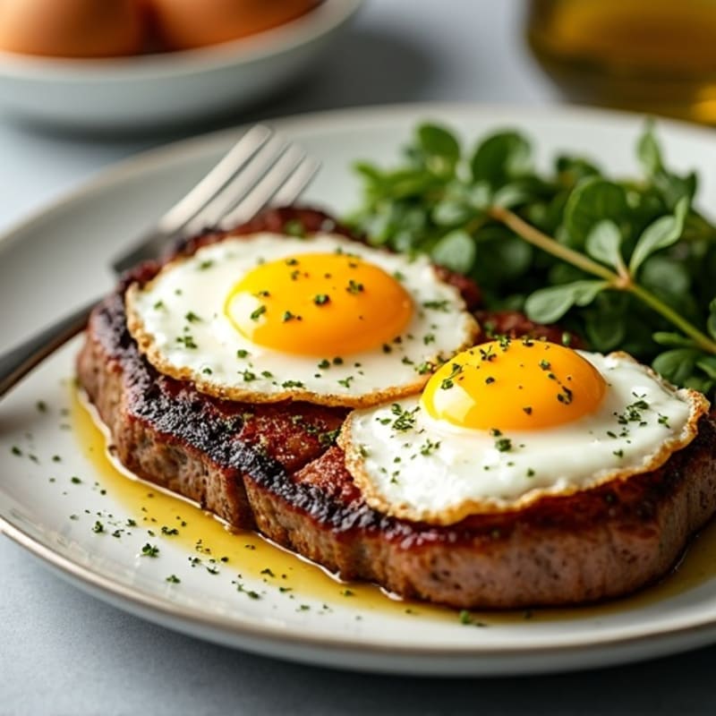 Lean Herb-Crusted Steak with Sunny-Side Eggs