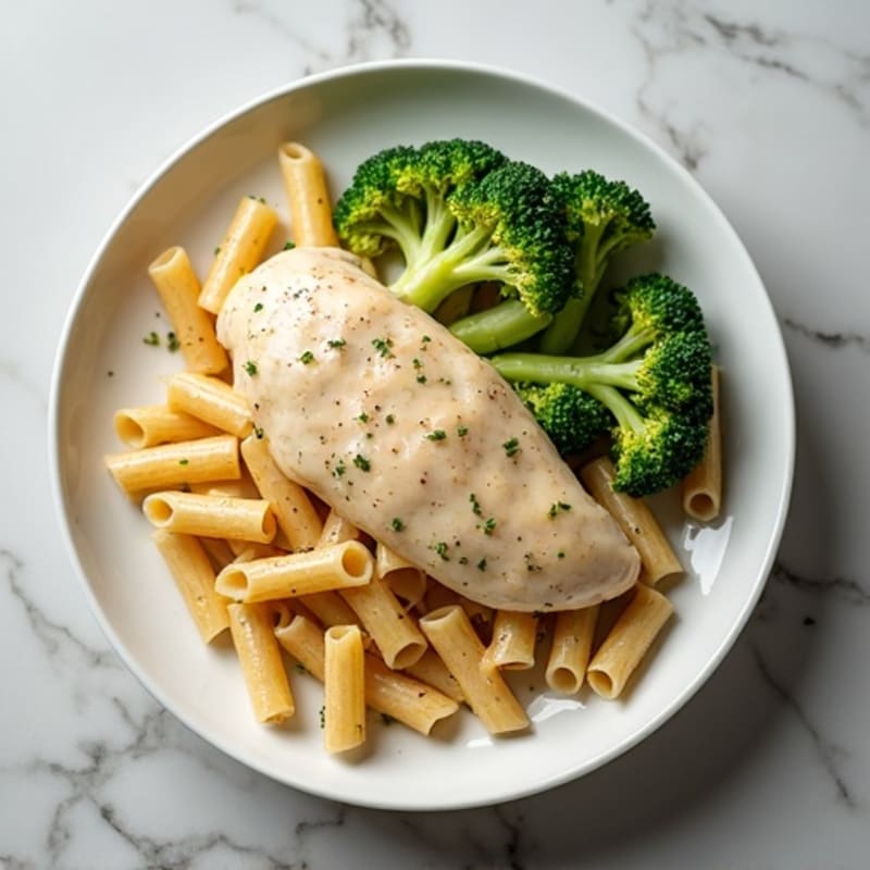 Creamy Chicken Alfredo with Whole Wheat Pasta and Roasted Broccoli