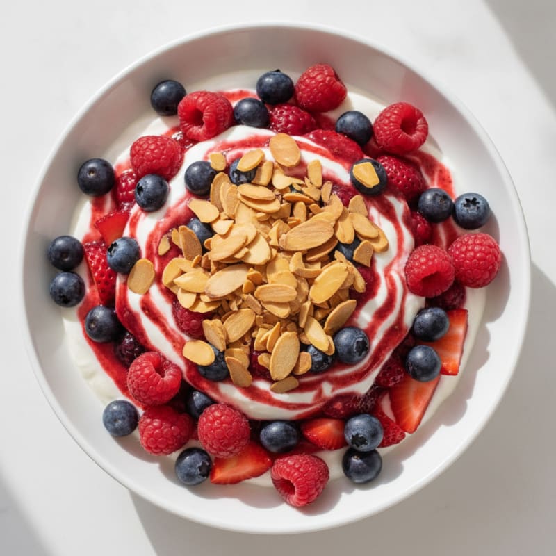 Greek Yogurt Protein Parfait with Mixed Berries and Almonds