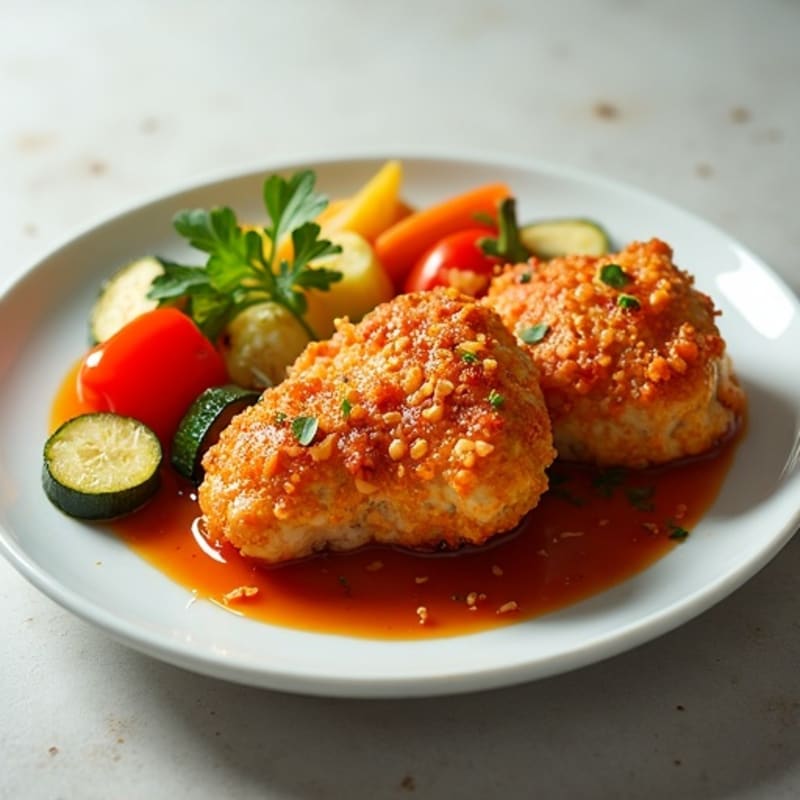 Crispy Baked Sweet and Sour Chicken with Roasted Vegetables