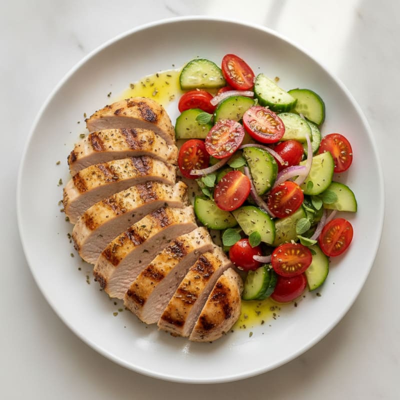 Grilled Turkey Breast with Cucumber Tomato Salad