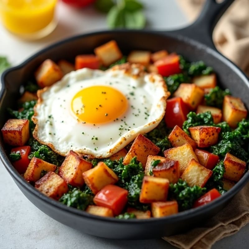 Lean Breakfast Skillet with Crispy Potatoes, Eggs, and Sautéed Vegetables