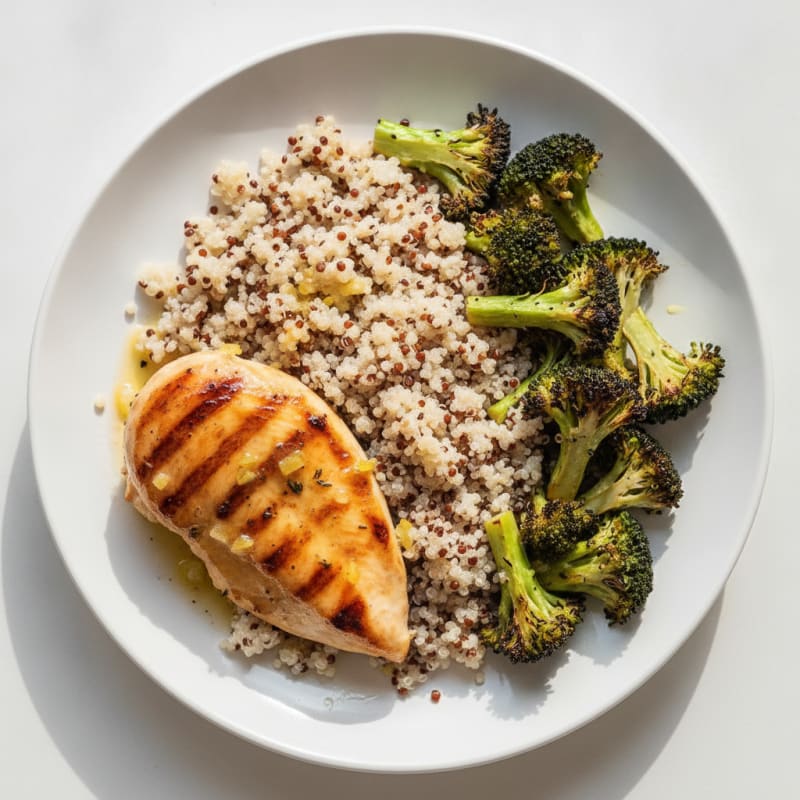 Grilled Chicken Breast with Roasted Broccoli and Quinoa