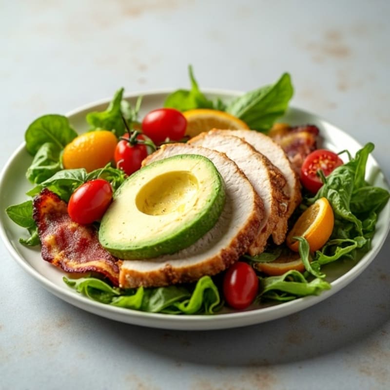 Roasted Turkey and Crispy Bacon Salad with Fresh Greens and Creamy Avocado