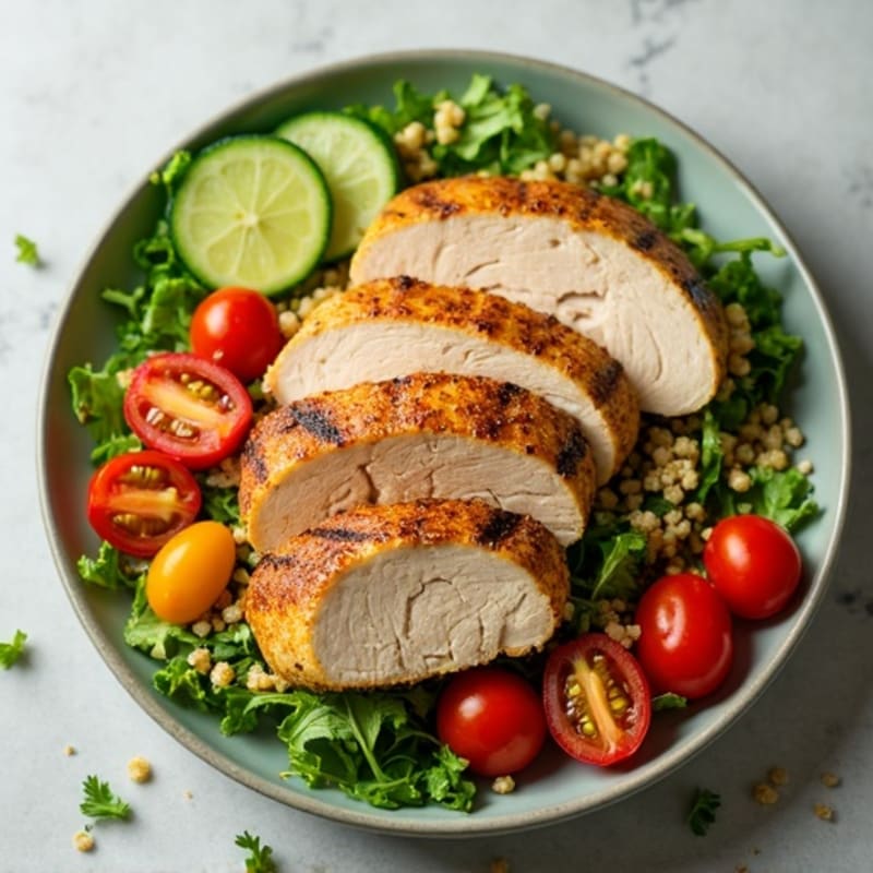 Grilled Turkey Breast Salad with Crunchy Cucumbers and Quinoa