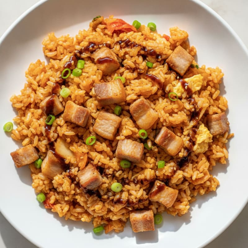 Kimchi Fried Rice with Pork Belly