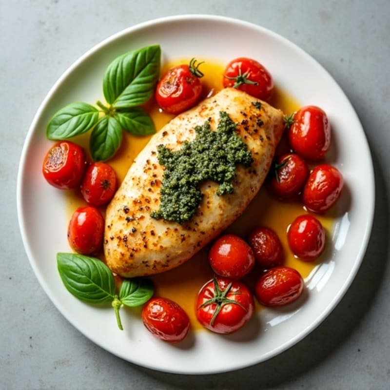 Fresh Herb-Basil Pesto Chicken with Roasted Tomatoes