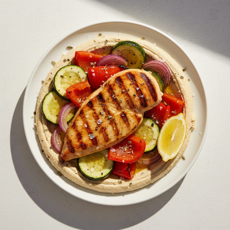Mediterranean Hummus Platter with Grilled Chicken