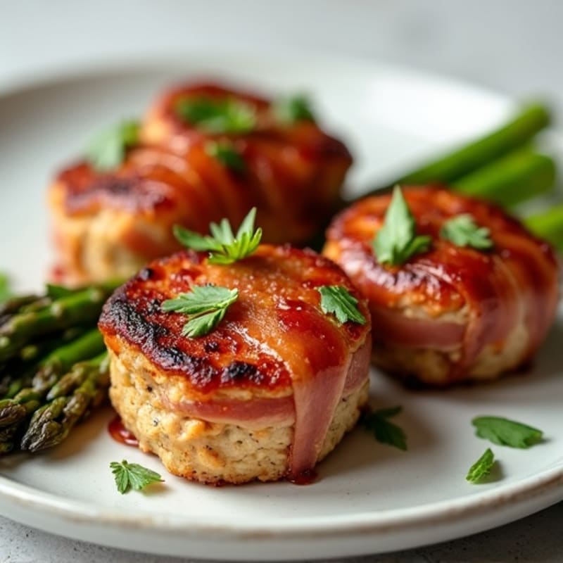 Crispy Bacon-Wrapped Jalapeño Chicken Meatloaf Bites with Roasted Asparagus